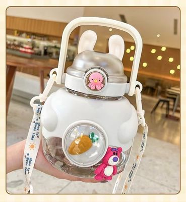 Eco-friendly Kids 1150ml Large Capacity Cute Straw Cup Bpa-free Portable Cuddle Rabbit Drinking Plastic Water Bottle