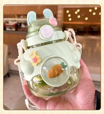 Eco-friendly Kids 1150ml Large Capacity Cute Straw Cup Bpa-free Portable Cuddle Rabbit Drinking Plastic Water Bottle