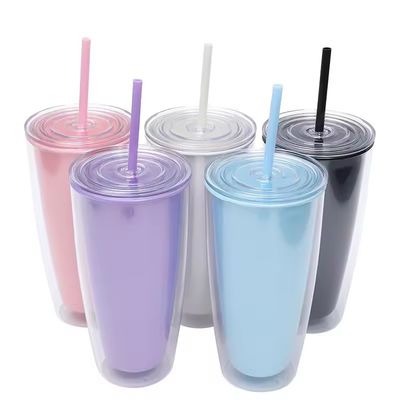 Big Belly Cup 24oz Double Wall Plastic Water Bottle With Straw and Customized Color