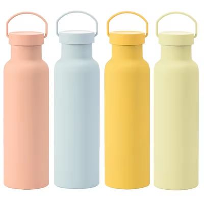 Stainless Steel Double Wall Vacuum Bottle With Handle Solid Color Sports Insulated Cup