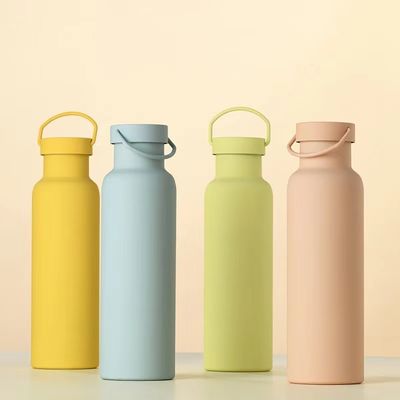 Stainless Steel Double Wall Vacuum Bottle With Handle Solid Color Sports Insulated Cup