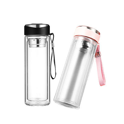 320ml High Boron Silicone Glass Double Wall Coffee Cup with Tea Infuser and PP Lid
