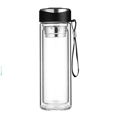 320ml High Boron Silicone Glass Double Wall Coffee Cup with Tea Infuser and PP Lid