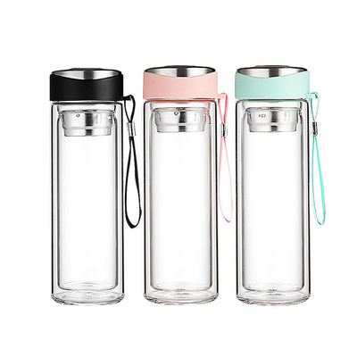 320ml High Boron Silicone Glass Double Wall Coffee Cup with Tea Infuser and PP Lid