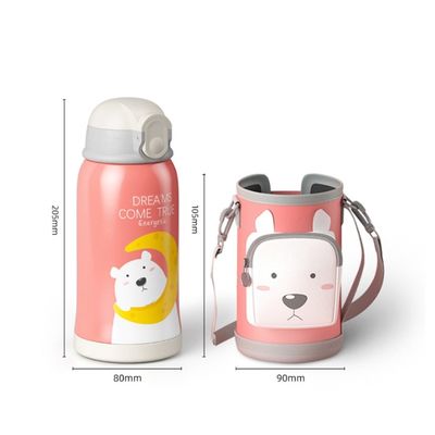 Portable 550ml Stainless Steel Thermos with Cup Sleeve and Straw Cartoon Design