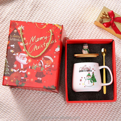 Christmas Mug 400ml Attractive Design Ceramic Reusable Porcelain Coffee Cup with Spoon