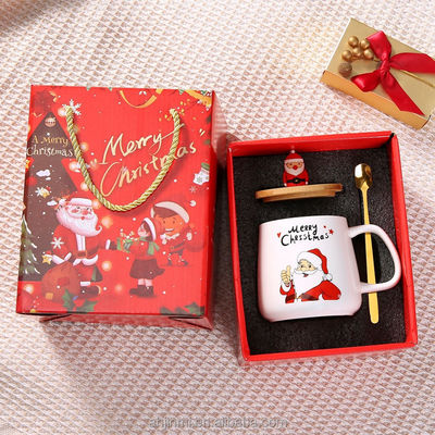 Christmas Mug 400ml Attractive Design Ceramic Reusable Porcelain Coffee Cup with Spoon