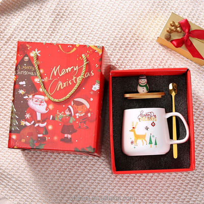 Christmas Mug 400ml Attractive Design Ceramic Reusable Porcelain Coffee Cup with Spoon