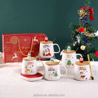 Christmas Mug 400ml Attractive Design Ceramic Reusable Porcelain Coffee Cup with Spoon