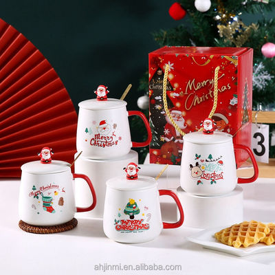 Christmas Mug 400ml Attractive Design Ceramic Reusable Porcelain Coffee Cup with Spoon