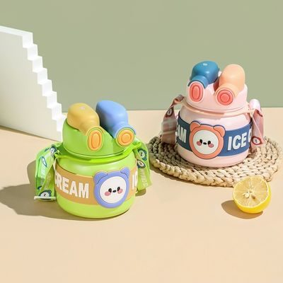 850ml Children's Cup Cartoon Double Drinking Straw Stainless Steel Vacuum Insulated Thermos Flask