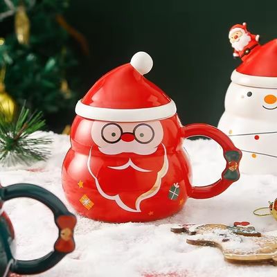 Ceramic Snowman Mug With Lid And Spoon 16 OZ Christmas Gift Cup for Coffee Tea And Milk