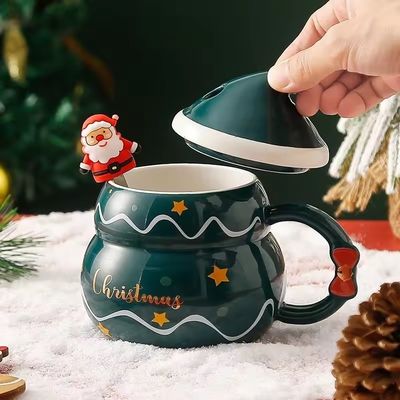 Ceramic Snowman Mug With Lid And Spoon 16 OZ Christmas Gift Cup for Coffee Tea And Milk
