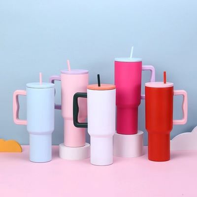 Reusable Stainless Steel Tumblers 40oz Tumbler With Handle And Straw Lid Color Car Cups
