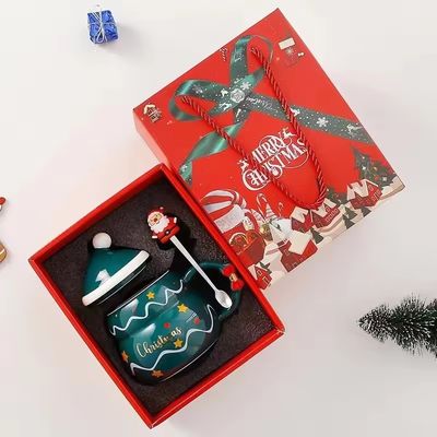Customized Logo Acceptable Christmas Ceramic Mug With Lid And Spoon Perfect For Gifts