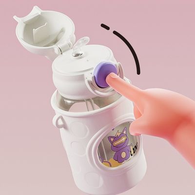 Kids School Water Bottle with Cartoon Design Strap and Thermal Insulation Performance