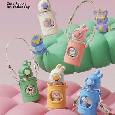 Kids School Water Bottle with Cartoon Design Strap and Thermal Insulation Performance