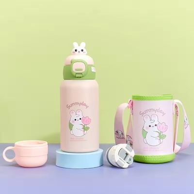 Stainless Steel Cartoon Double Wall Vacuum Kids Insulated Water Bottle With Straw Lid