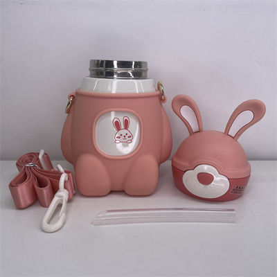 442.3g Big Capacity Stainless Steel Vacuum Flask with Cute Big Ears Rabbit Back Strap