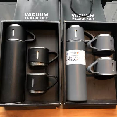 500ml Double Wall Stainless Steel Portable Luxury Gift Bottle Set With Two Coffee Cup