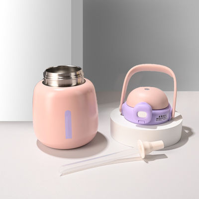 White Flask Insulated Tumblers for Women 450ml Double Wall Cute Cartoon Kids Portable