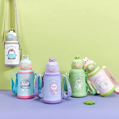 Stainless Steel Insulated Water Bottle 500ml Capacity Cute Cartoon Design Double Cap