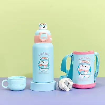 Stainless Steel Insulated Water Bottle 500ml Capacity Cute Cartoon Design Double Cap