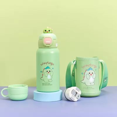 Stainless Steel Insulated Water Bottle 500ml Capacity Cute Cartoon Design Double Cap