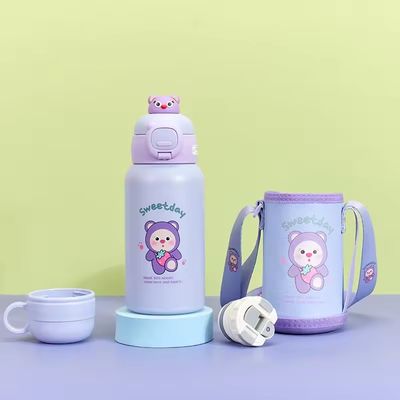 Stainless Steel Insulated Water Bottle 500ml Capacity Cute Cartoon Design Double Cap