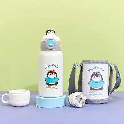 Stainless Steel Insulated Water Bottle 500ml Capacity Cute Cartoon Design Double Cap