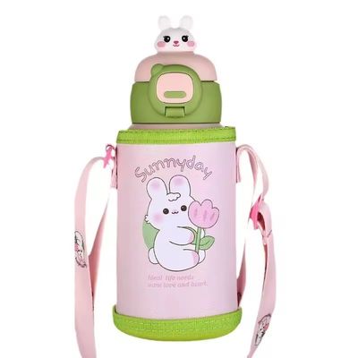 Stainless Steel Insulated Water Bottle 500ml Capacity Cute Cartoon Design Double Cap