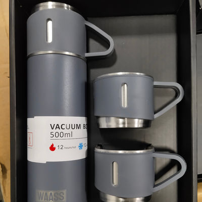 500ml Stainless Steel Thermos Flask Water Bottle With 3 LIDS For Outdoor Travel Gift Set