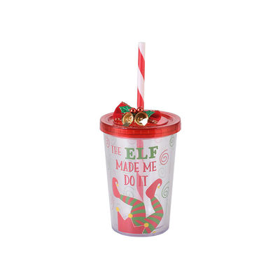 Double-layer Plastic Straw Drinking Water Cup with Cute Design Style and 10oz Capacity