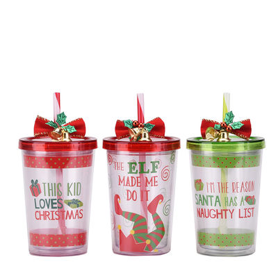 Double-layer Plastic Straw Drinking Water Cup with Cute Design Style and 10oz Capacity