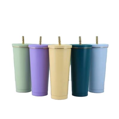 Custom Color 500ml 750ml Double Wall Stainless Steel Vacuum Cup with Straw Insulated Coffee Tumbler