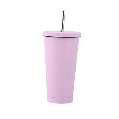 Custom Color 500ml 750ml Double Wall Stainless Steel Vacuum Cup with Straw Insulated Coffee Tumbler