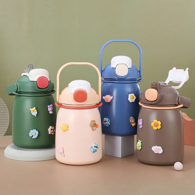Cartoon Design 800ml Stainless Steel Coffee Travel Vacuum Flask Cup with Strap and Straw
