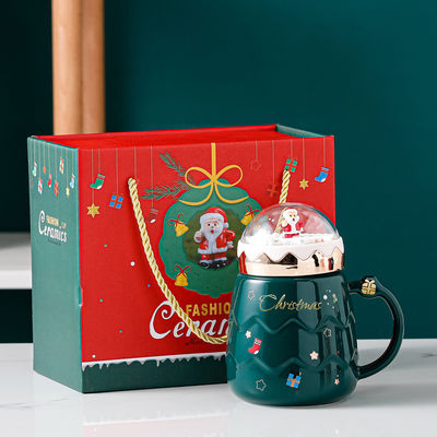 2023 Father Christmas Mug Ceramic Coffee Tumbler with Snowball Lid and Cartoon Design