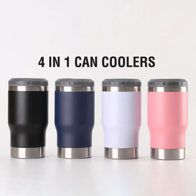 4 In 1 Beer Sublimation Straight Can Cooler 14oz For Camping With 2 Lids For Outdoor