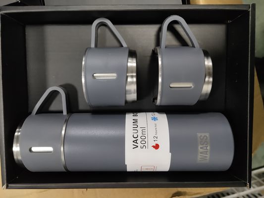 All Business Gift Set Stainless Steel Water Bottle Flask with 2 Cups and Vacuum Flask
