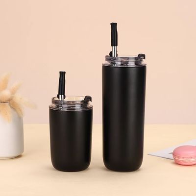Double Wall 304 Stainless Steel Vacuum Cup Coffee Tumbler with Straw Keep Hot 3-6 Hours