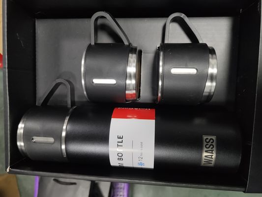 All Business Gift Set Stainless Steel Water Bottle Flask with 2 Cups and Vacuum Flask