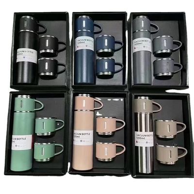 500ml Capacity Business Cup Stainless Steel Thermos Flasks Water Bottle With 3 Lids Pink