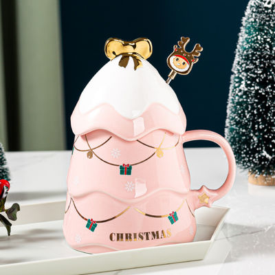 Ceramic Christmas Gift Mug Set With Lid And Spoon 400ml 500ml For Office Afternoon Tea Cup