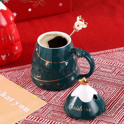 Ceramic Christmas Gift Mug Set With Lid And Spoon 400ml 500ml For Office Afternoon Tea Cup