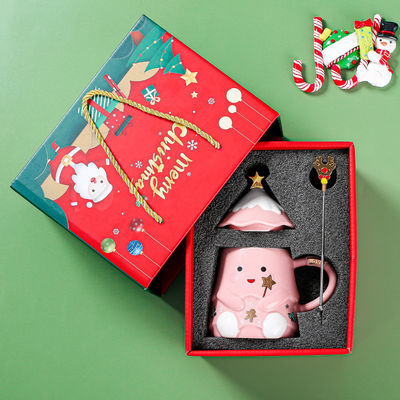 Ceramic Christmas Gift Mug Set With Lid And Spoon 400ml 500ml For Office Afternoon Tea Cup