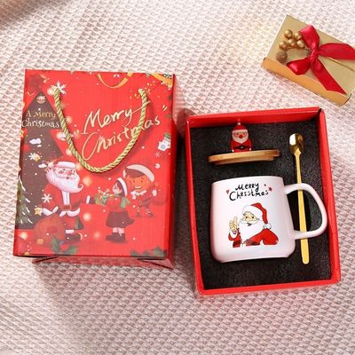 400ml Christmas Coffee Cups Luxury Ceramic Santa Mug Porcelain Christmas Mug with Lid Gift