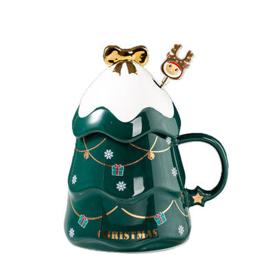 Luxury Ceramic Christmas Tree Tumbler Mug with Lid 400ml Popular Selling Gift Box Set