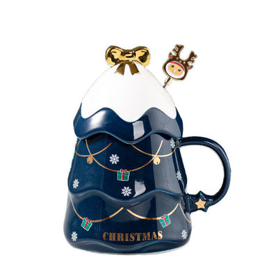 Luxury Ceramic Christmas Tree Tumbler Mug with Lid 400ml Popular Selling Gift Box Set