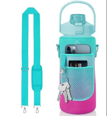 Travel-Friendly 2L Water Bottle With Storage Sleeve and Time Marker Motivational Design